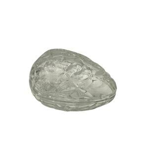 Vintage Crystal Pressed Pattern Lidded Clear Egg Trinket Dish Flower Leaf EUC